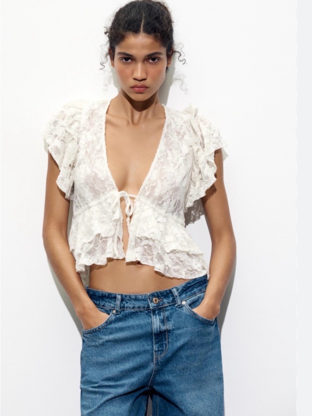 Zara Lace Tie-Front Cardigan
